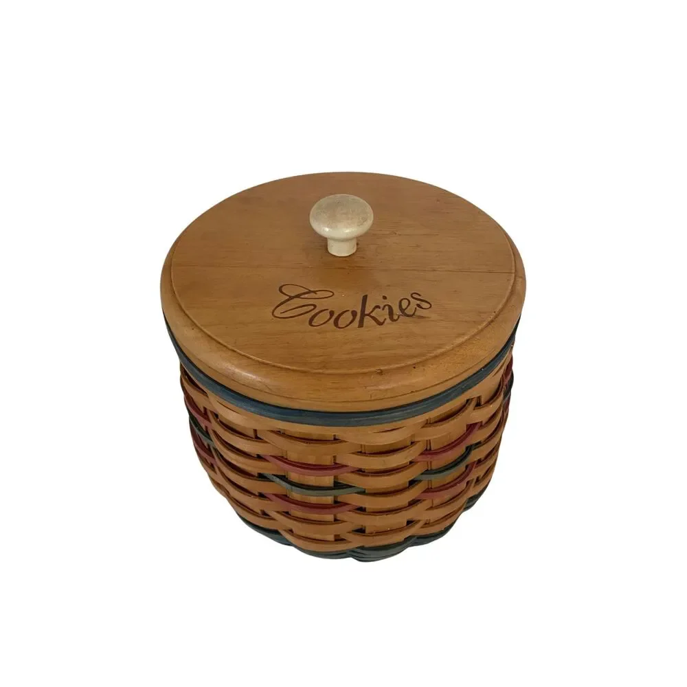 Woven Basket Cookie Jar w/ Lid Plastic Food Liner Multicolor Kitchen Storage 8”